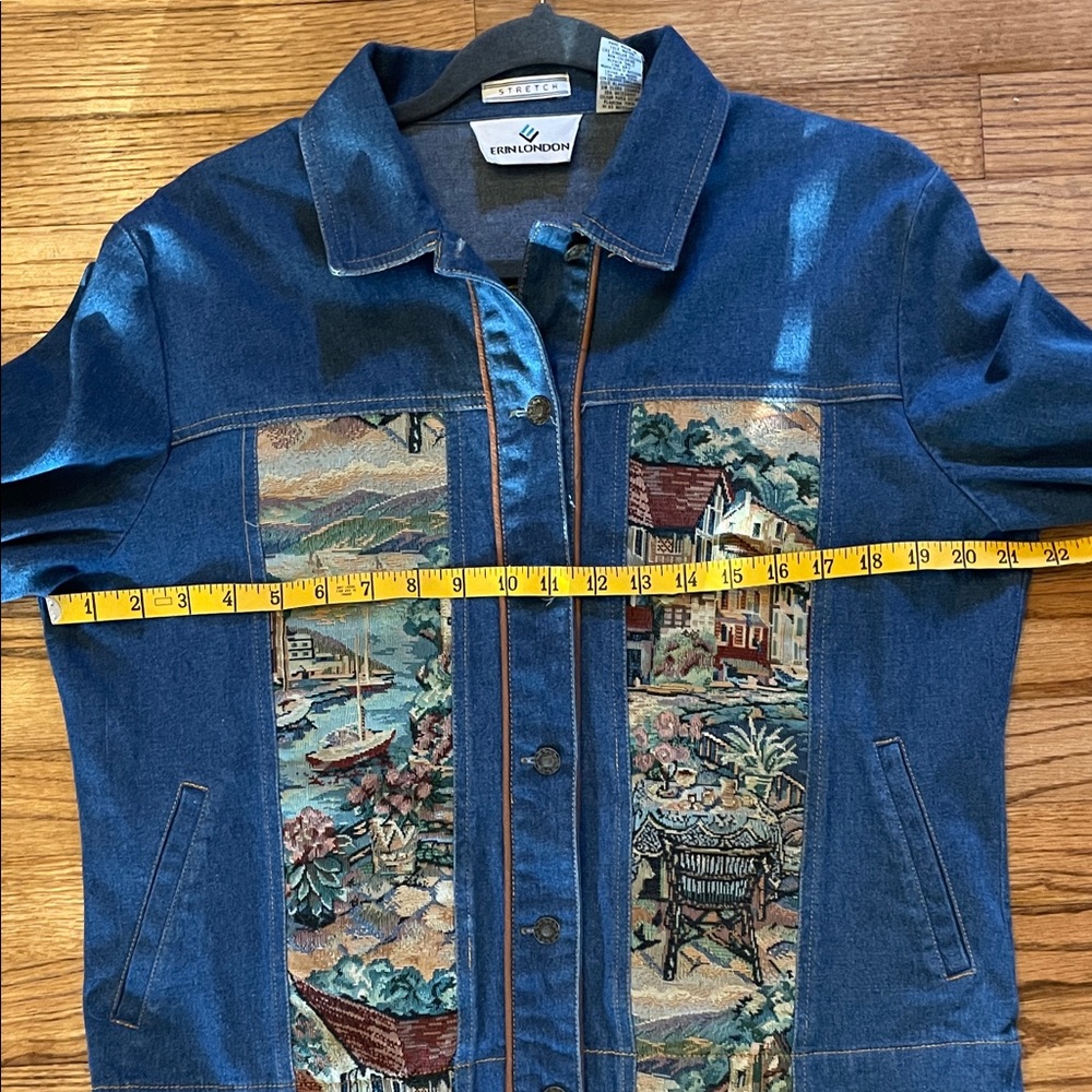 Erin London Boho Jean Jacket with Baroque Tapestry Panels - Vintage - Picture 9 of 9
